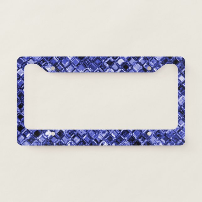 Elegant Blue Glitter Gems Sparkle Glam Unique Lice License Plate Frame (Front)