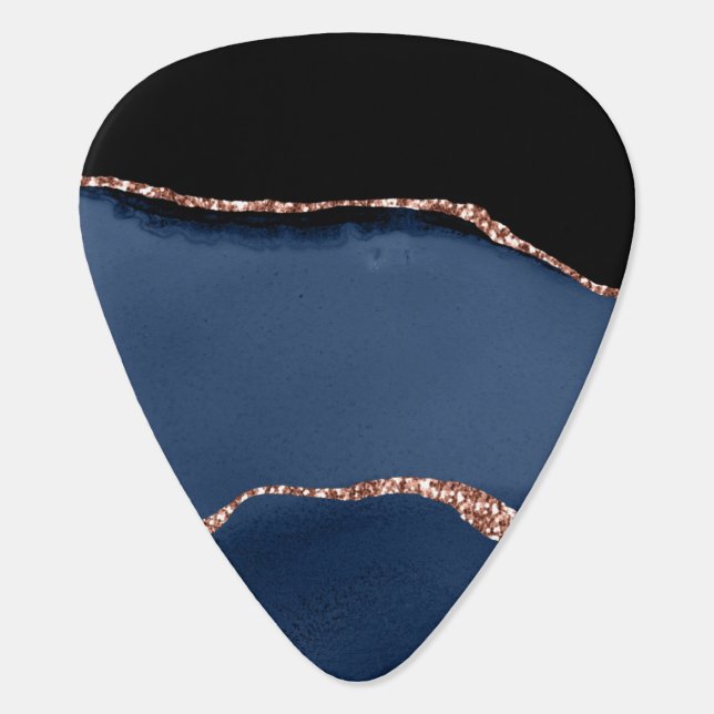 Elegant Blue Glitter Gold Guitar Pick (Back)