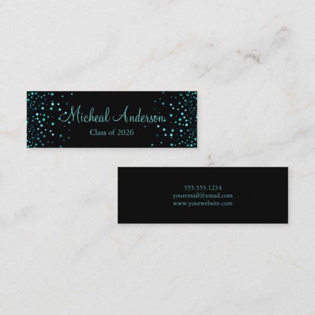 Elegant Blue Glitter Graduation Name Card (Front/Back)