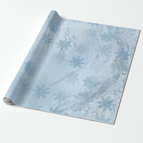 Elegant blue glitter marble snowflakes Christmas Wrapping Paper