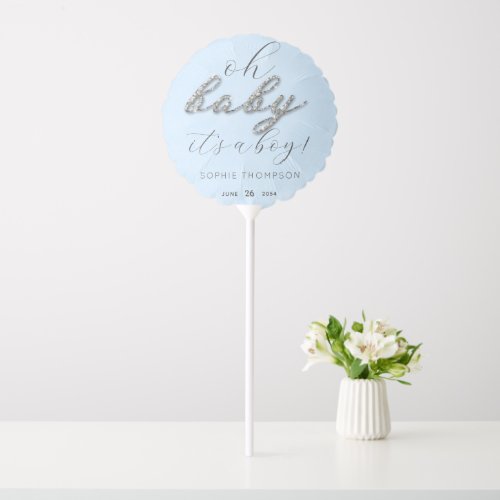 Elegant Blue Glitter Modern Chic Boy Baby Shower Balloon