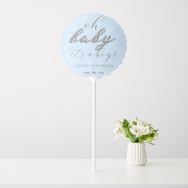 Elegant Blue Glitter Modern Chic Boy Baby Shower Balloon (In SItu)