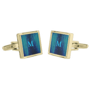 Elegant Blue Glitter Monogram Cufflinks