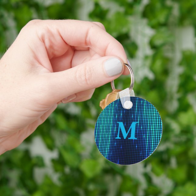Elegant Blue Glitter Monogram initial Keychain (Hand)