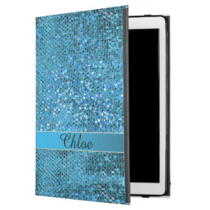 Elegant Blue Glitter Monogram iPad Air Pro Case
