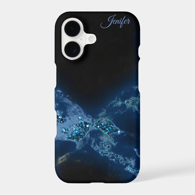Elegant Blue Glitter Monogram Iphone Case (Back)