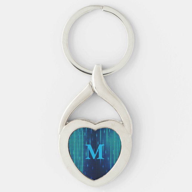 Elegant Blue Glitter Monogram Keychain (Front)
