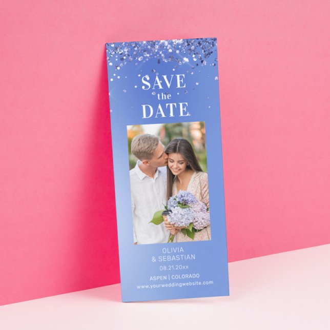 Elegant Blue Glitter Photo Wedding Save The Date (Creator Uploaded)