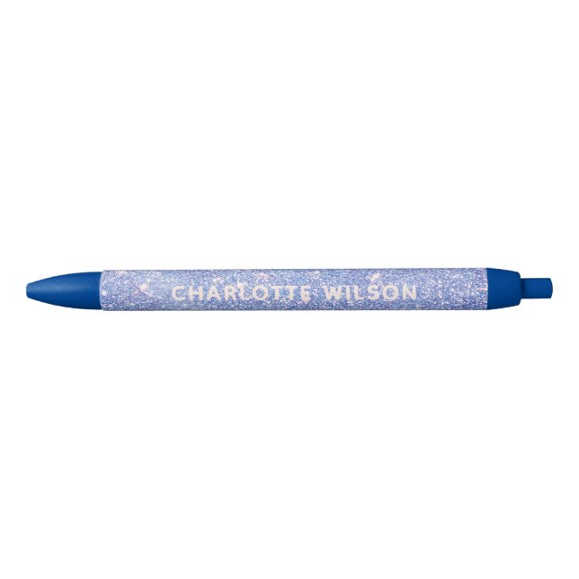 Elegant Blue Glitter Script Name Monogram Pen (Front)