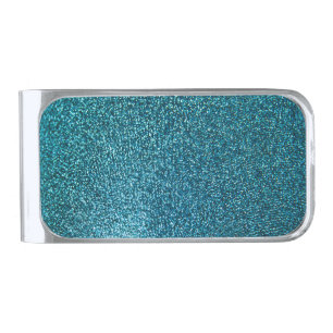 Elegant blue glitter silver finish money clip