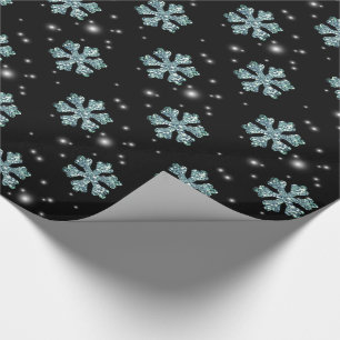 Elegant Blue Glitter Snowflake Sparkle Christmas Wrapping Paper