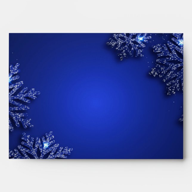 Elegant Blue Glitter Snowflakes Blue Envelope (Front)