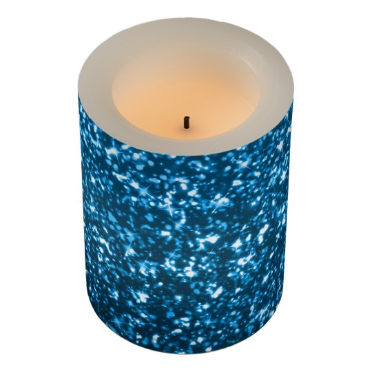 Elegant Blue Glitter Sparkles Look Flameless Candle