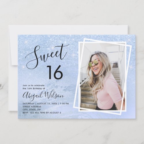 Elegant blue glitter sweet sixteen birthday party invitation