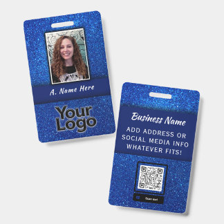 Elegant Blue Glitter Wedding Event Staff ID Name Badge