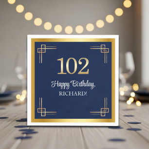 Elegant Blue Gold 102nd Birthday Party Napkins