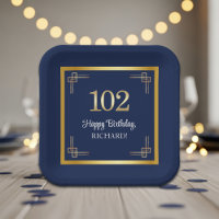 Elegant Blue Gold 102nd Birthday Party