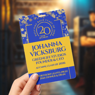 Elegant Blue Gold 20-Year Class Reunion Badge