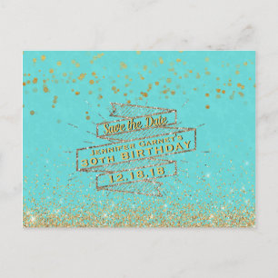 Elegant Blue Gold 30th Birthday Save the Date Announcement Postcard
