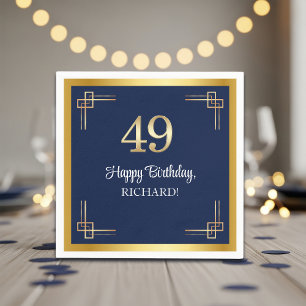 Elegant Blue Gold 49th Birthday Party Napkins