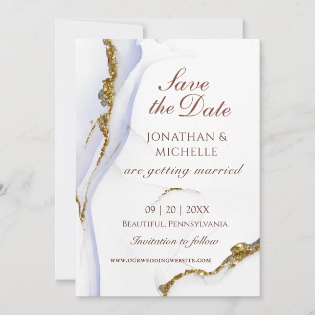 Elegant Blue Gold Abstract Inspirational Wedding Save The Date (Front)