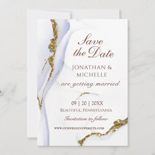 Elegant Blue Gold Abstract Inspirational Wedding Save The Date