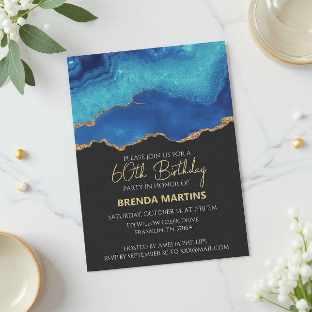 Elegant Blue Gold Abstract Marble Design Invitation (Creator Uploaded)
