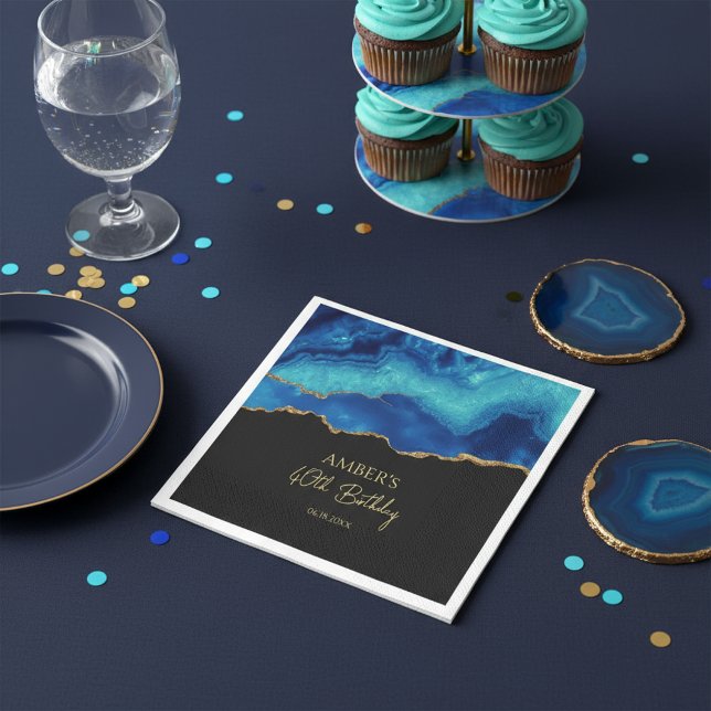 Elegant Blue Gold Abstract Marble Design Napkins (Creator Uploaded)