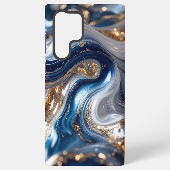 Elegant Blue Gold Abstract Wave 3D Pattern Samsung Galaxy Case (Back)