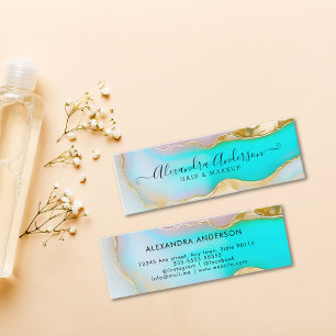 Elegant Blue Gold Accents Agate Marble Opal Mini Business Card