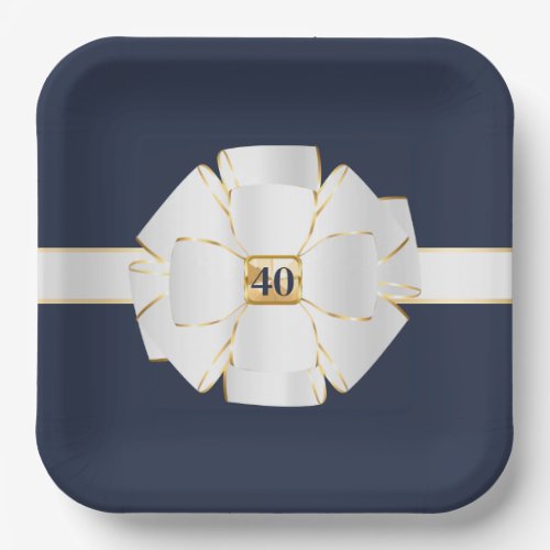 Elegant blue gold ANY AGE fancy formal party Paper Plates