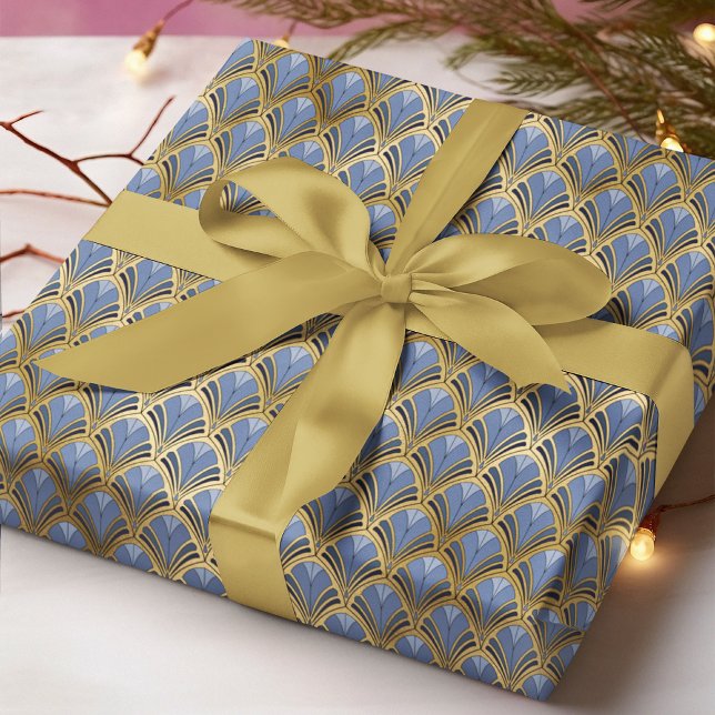 Elegant Blue Gold Art Deco Pattern Wrapping Paper (Creator Uploaded)