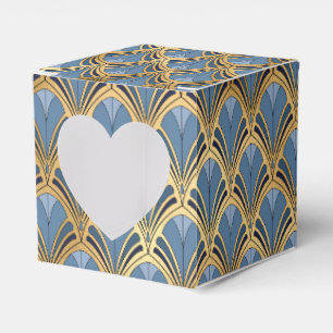 Elegant Blue Gold Art Deco Vintage Pattern Favor Boxes