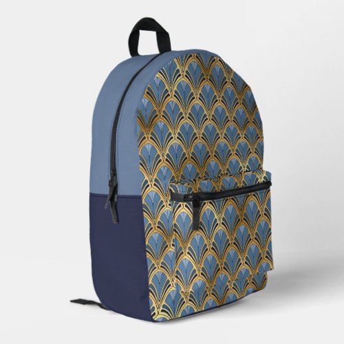 Elegant Blue Gold Art Deco Vintage Pattern Printed Backpack