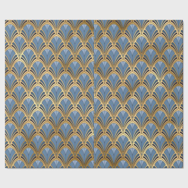 Elegant Blue Gold Art Deco Vintage Pattern Wrapping Paper | Zazzle