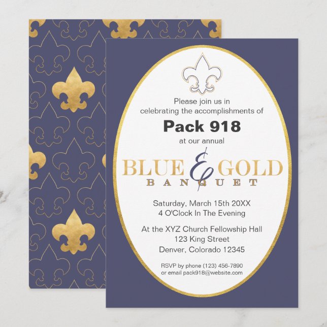 Elegant Blue & Gold Banquet Invitation (Front/Back)