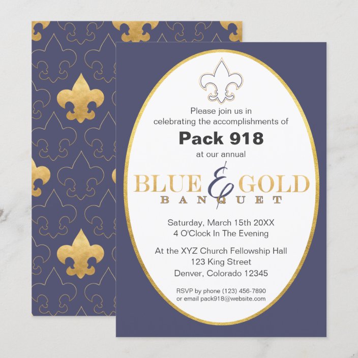 Elegant Blue & Gold Banquet Invitation Zazzle