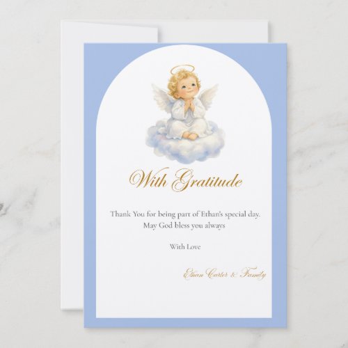 Elegant Blue &amp; gold Baptism Thank You card