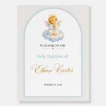 Elegant Blue & gold Baptism welcome sign