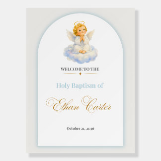 Elegant Blue & gold Baptism welcome sign