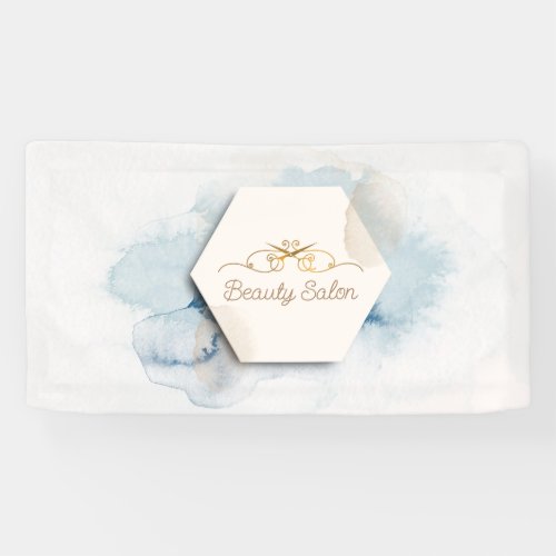 Elegant blue  gold beauty salon promotional logo banner