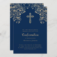 Elegant Blue Gold Bible Verse Confirmation