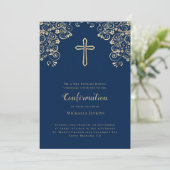 Elegant Blue Gold Bible Verse Confirmation Invitation | Zazzle