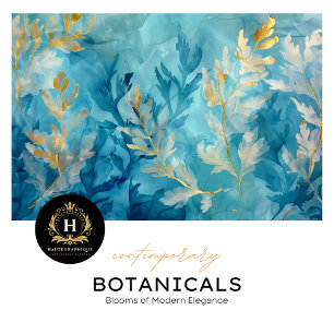 Elegant Blue Gold Botanical Design Tissue Paper