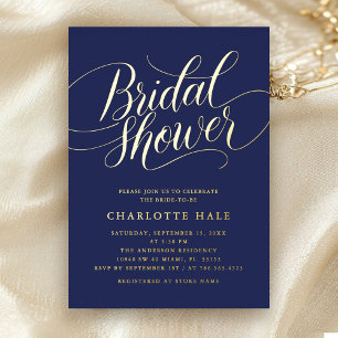 Elegant Blue Gold Bridal Shower Foil Invitation