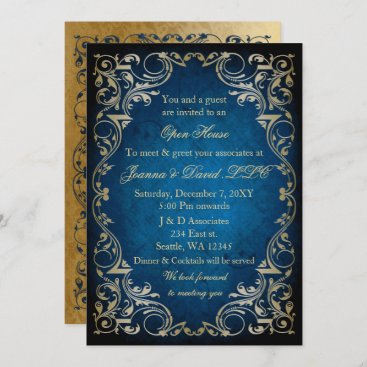 Elegant Blue Gold Business Corporate Party Invitation