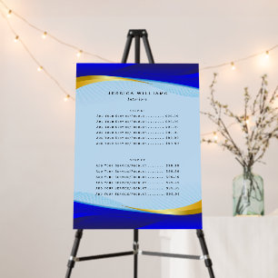 Elegant Blue Gold Business Service Menu Foam Board