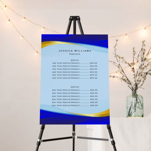 Elegant Blue Gold Business Service Menu Foam Board