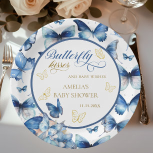 Elegant Blue Gold Butterfly Baby Shower Paper Plates