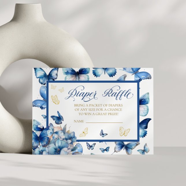 Elegant Blue Gold Butterfly Diaper Raffle Enclosure Card (Creator Uploaded)